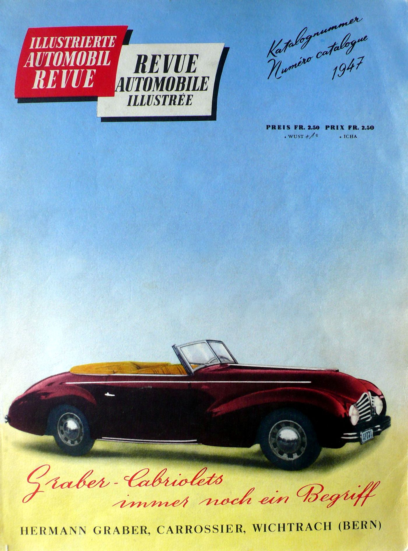 Der Peugeot 402 Graber auf dem Titelbild des Automobil Revue Katalogs 1947